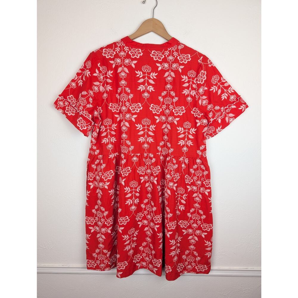 Draper James Simone Dress Floral Embroidered Ruffle Mini Cotton Red Size XL - Picture 5 of 11